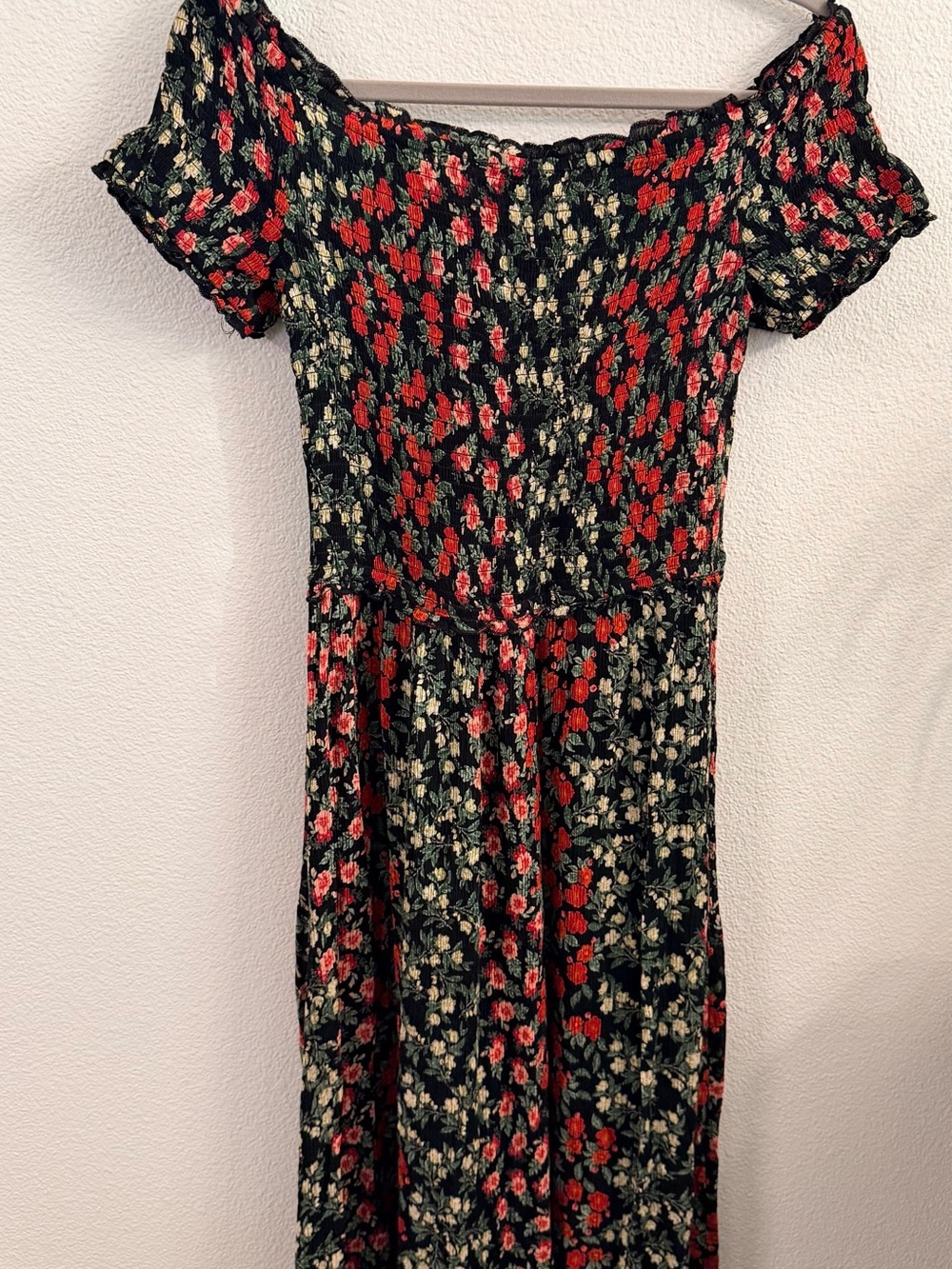 Parons of Peace Women’s Smocked Floral Off Shoulder Midi Dress Size Small Boho